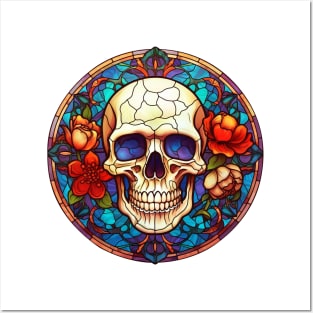 Stained Glass Floral Skull #4 Posters and Art